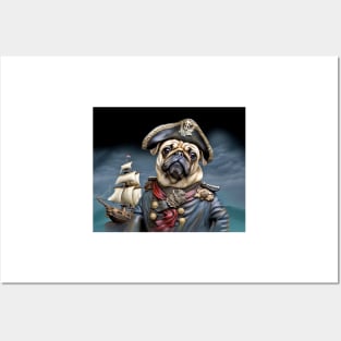 Pug Dog Pirate Ship Captain Posters and Art